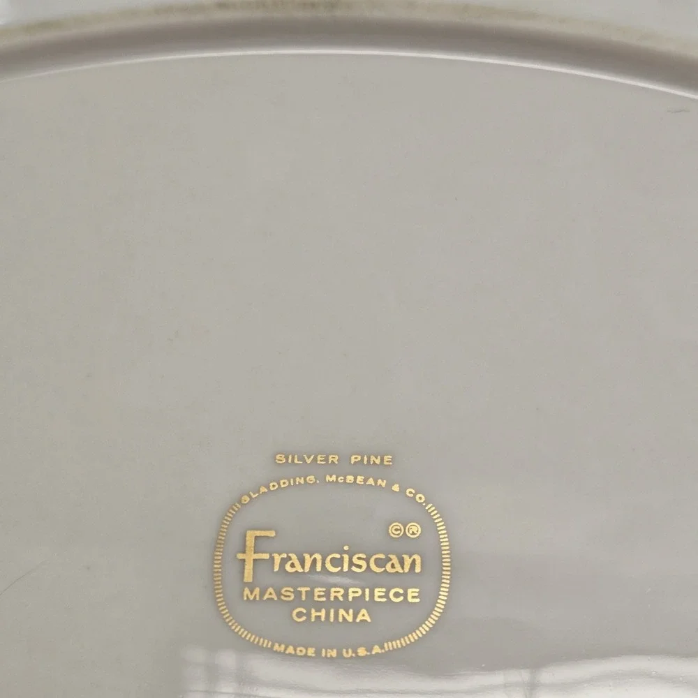 Franciscan Silver Pine Oval Ceramic Platter Gray Glossy Made in California USA